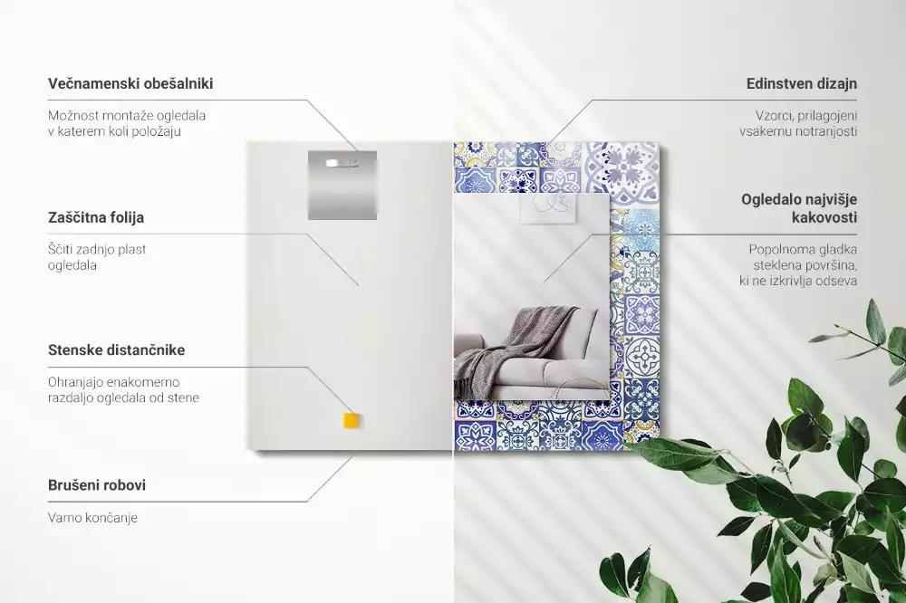 Négyszögletes mozaik tükör színes csempe dekorációval