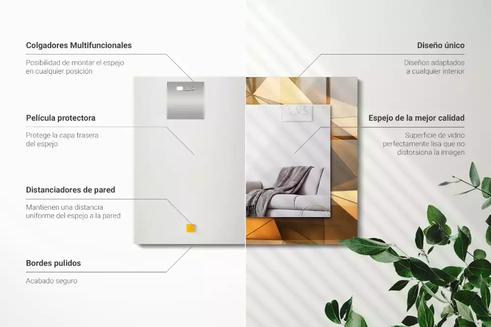 Négyszögletes díszes tükör arany színű geometriai mintákkal