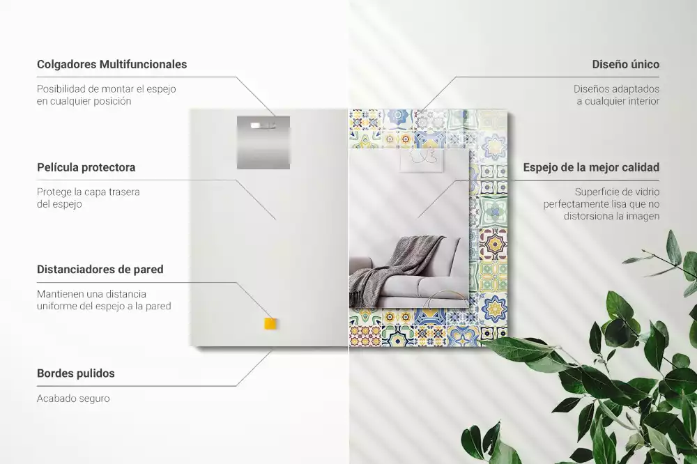Négyszögletes fali tükör színes csempemintával