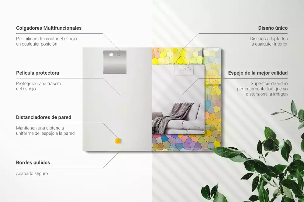 Négyszögletes fali tükör színes absztrakt mozaik mintával