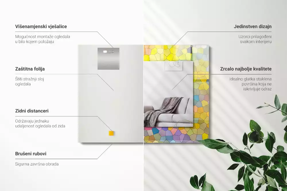 Négyszögletes fali tükör színes absztrakt mozaik mintával