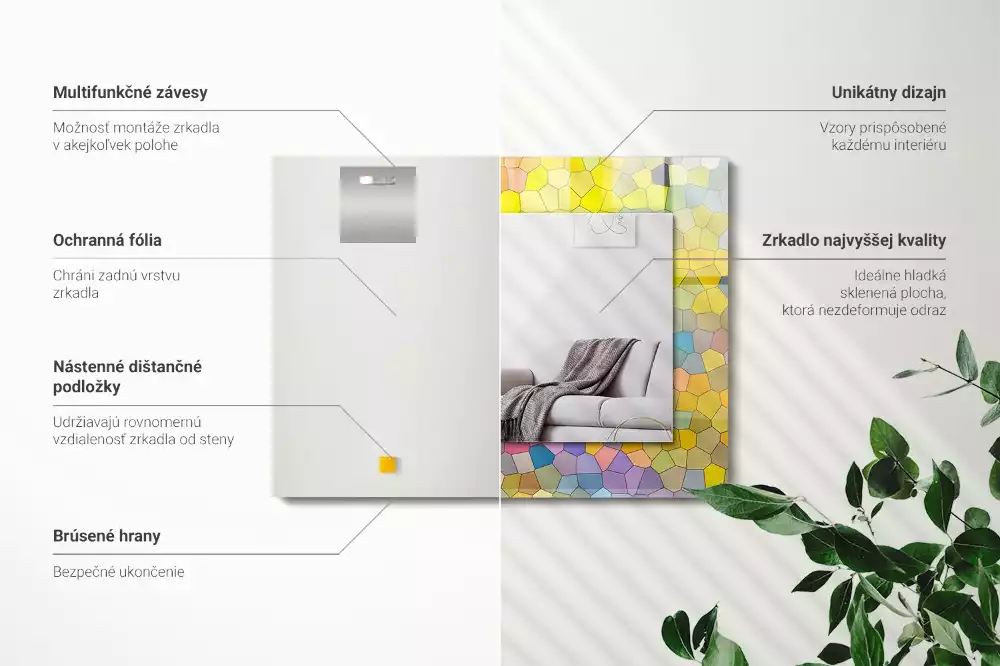 Négyszögletes fali tükör színes absztrakt mozaik mintával
