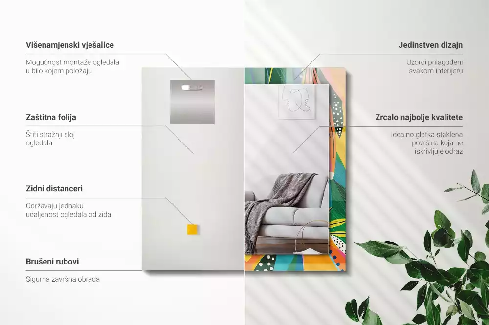 Négyszögletes díszes tükör színes absztrakt mintával