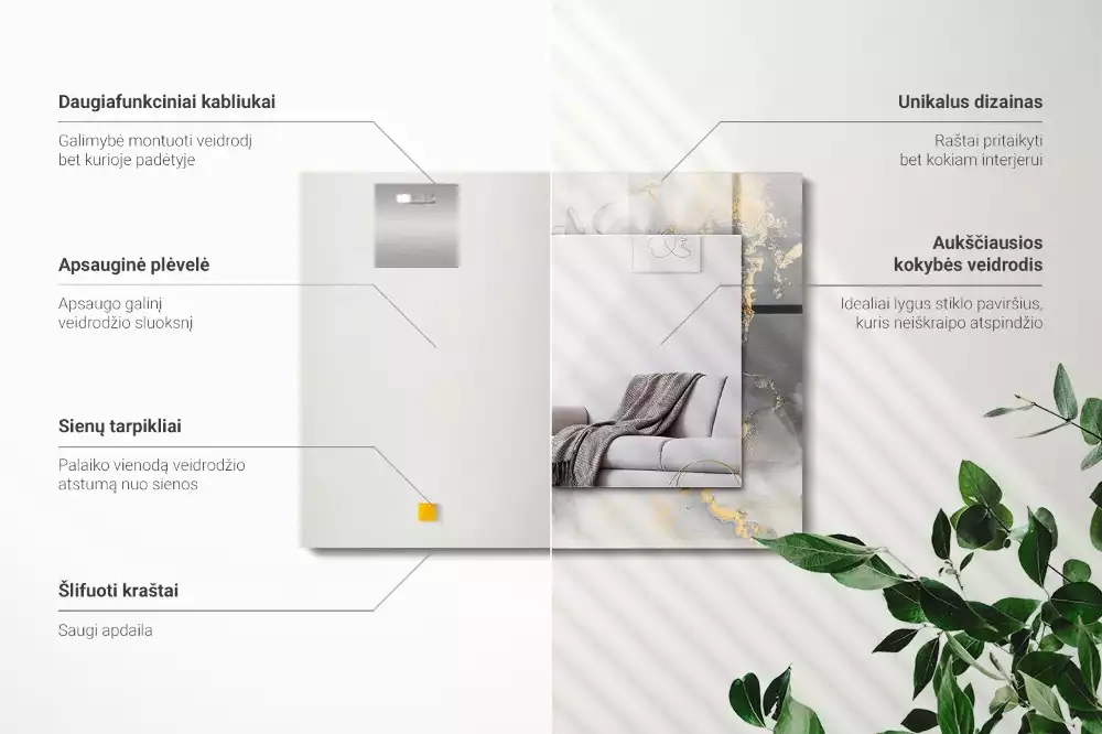 Absztrakt modern négyszögletes fali dísz tükör