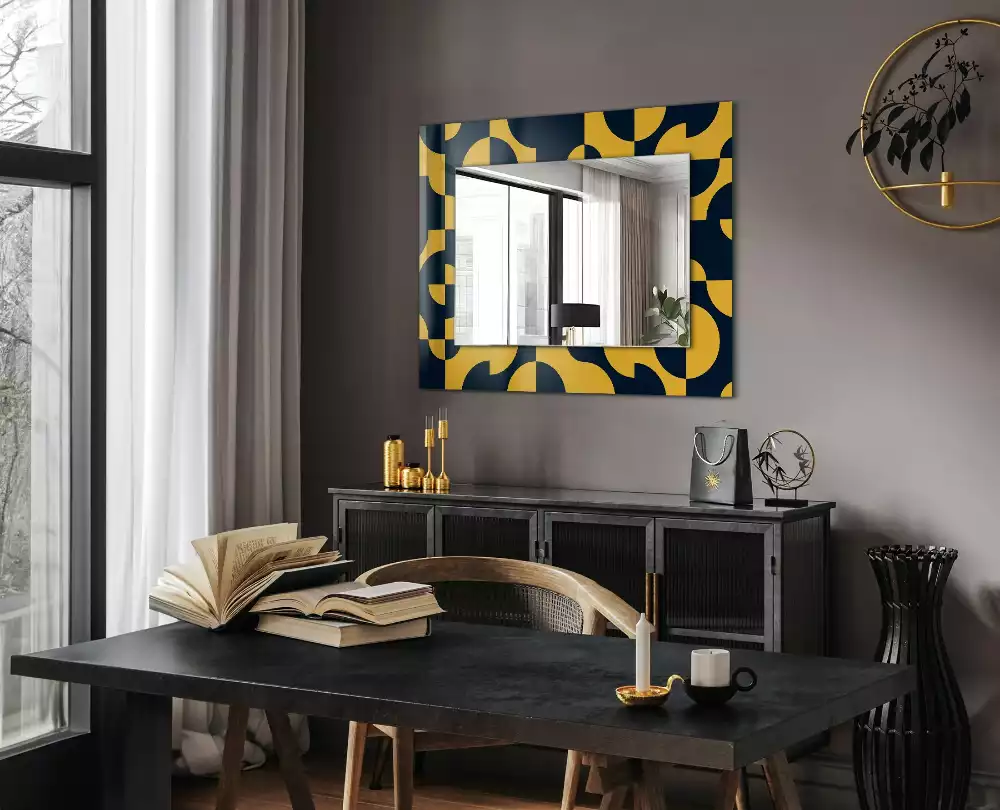 Négyszögletes díszes tükör absztrakt geometriai mintával