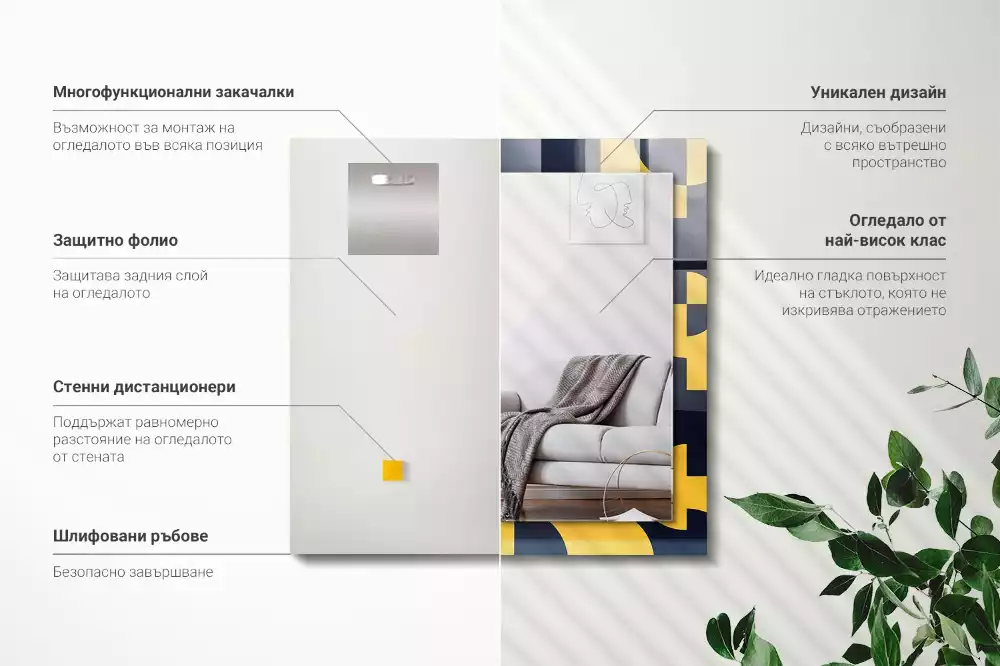 Négyszögletes díszes tükör absztrakt geometriai mintával