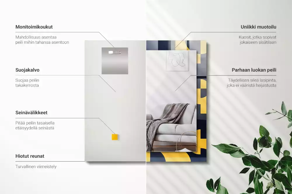 Négyszögletes díszes tükör absztrakt geometriai mintával
