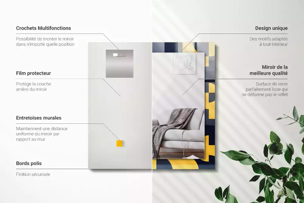 Négyszögletes díszes tükör absztrakt geometriai mintával