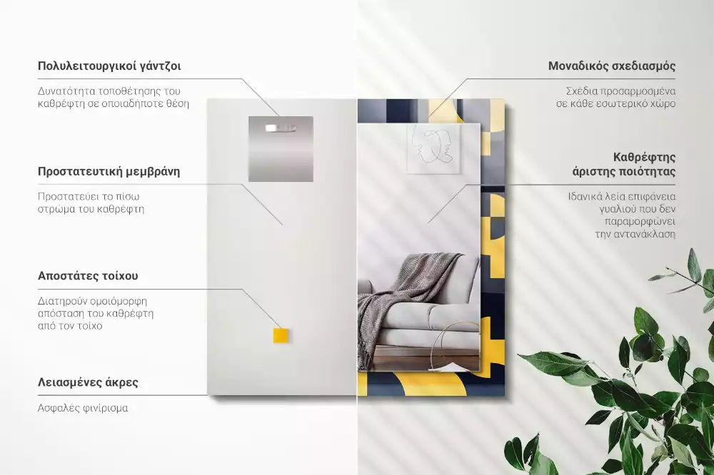 Négyszögletes díszes tükör absztrakt geometriai mintával