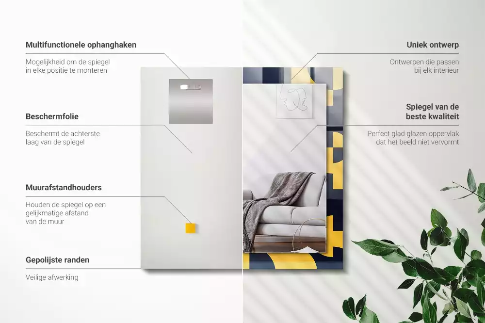 Négyszögletes díszes tükör absztrakt geometriai mintával