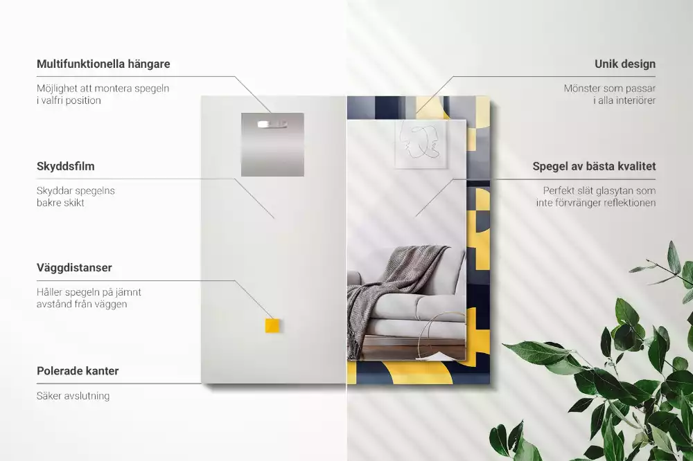 Négyszögletes díszes tükör absztrakt geometriai mintával
