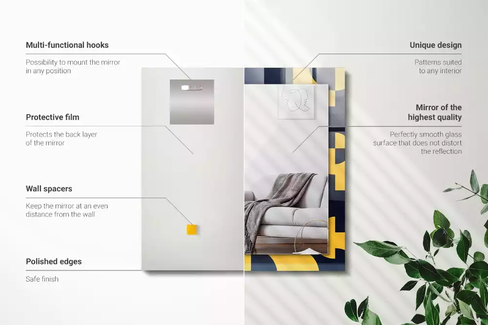 Négyszögletes díszes tükör absztrakt geometriai mintával