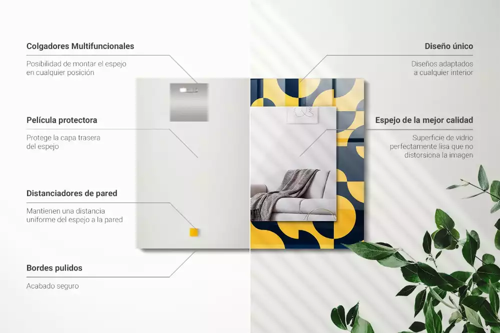 Négyszögletes díszes tükör absztrakt geometriai mintával