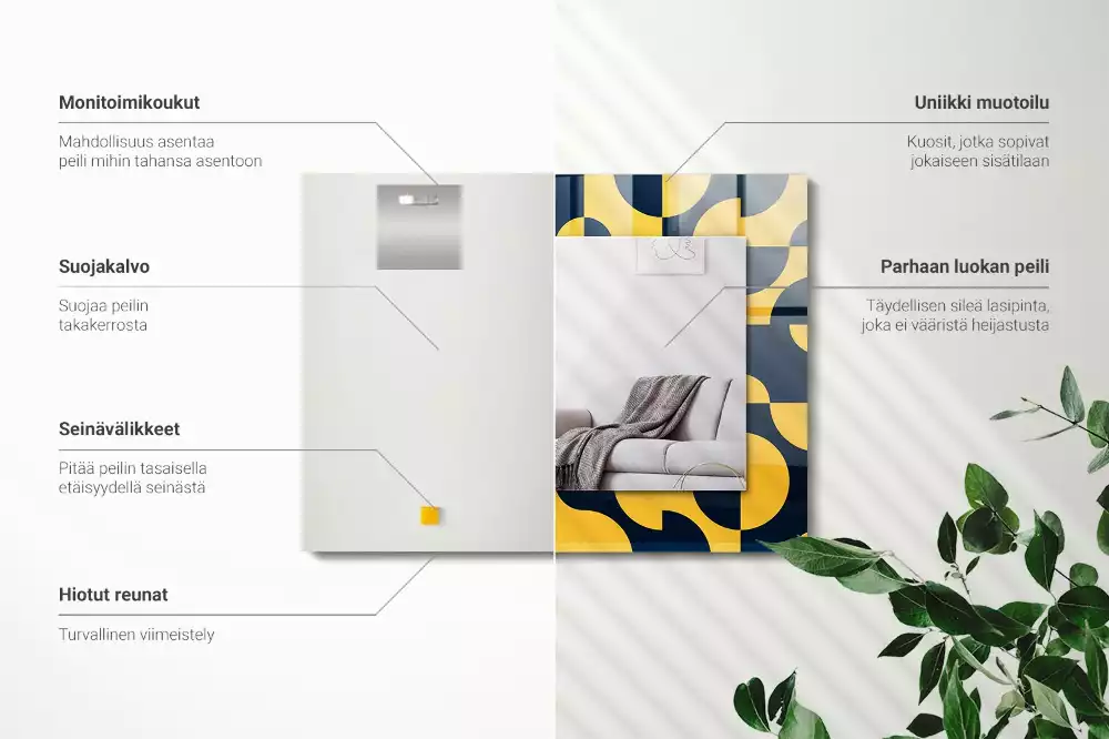 Négyszögletes díszes tükör absztrakt geometriai mintával