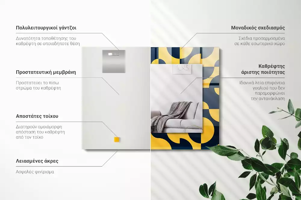 Négyszögletes díszes tükör absztrakt geometriai mintával