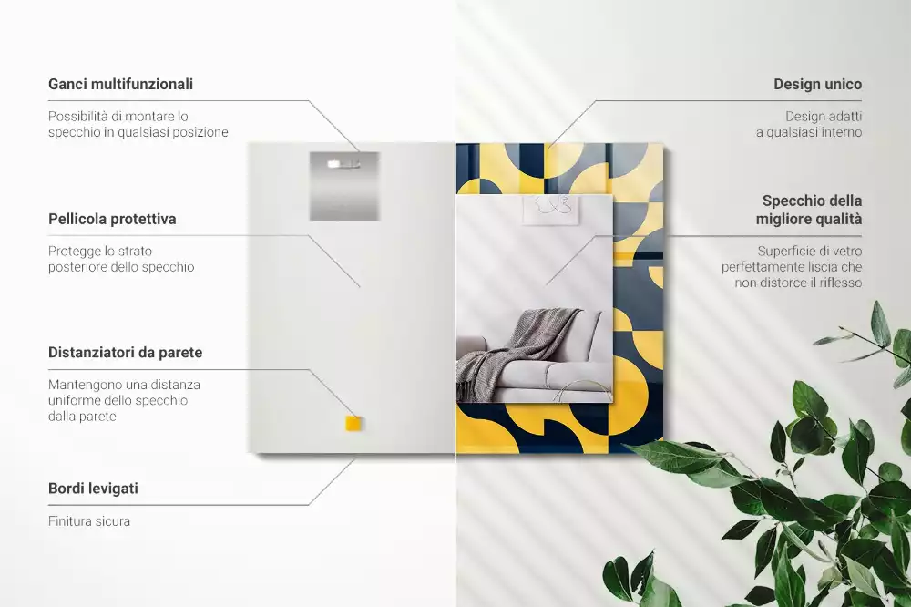 Négyszögletes díszes tükör absztrakt geometriai mintával