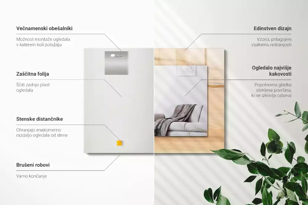 Négyszögletes díszes tükör fa deszka textúrával