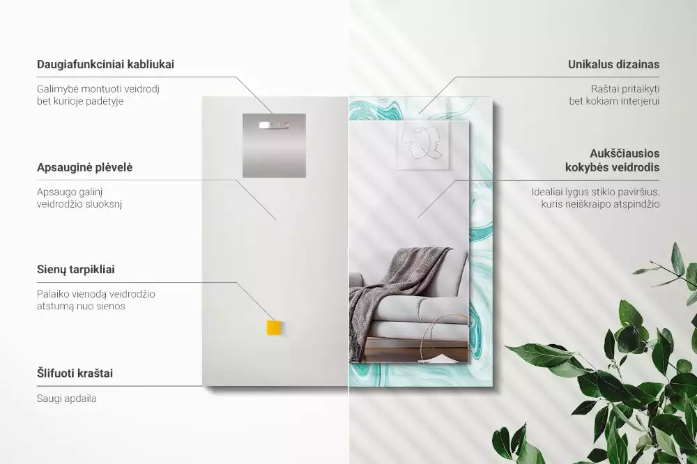 Absztrakt márványmintás, díszes négyszögletes tükör