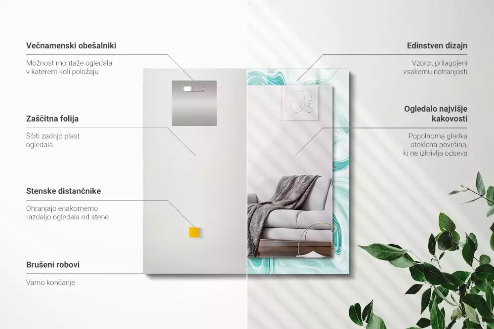 Absztrakt márványmintás, díszes négyszögletes tükör