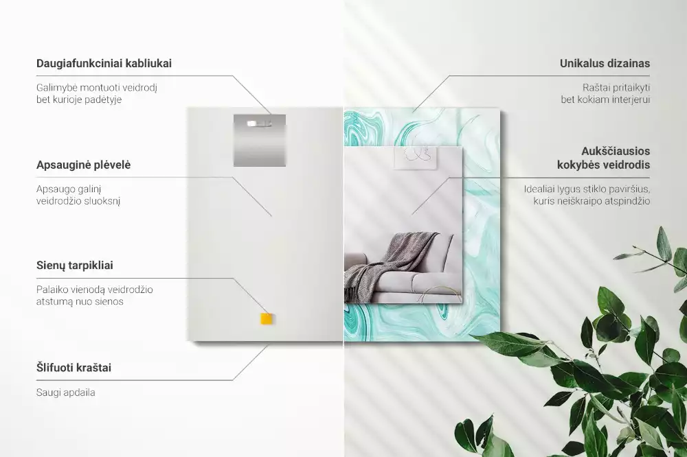 Absztrakt márványmintás, díszes négyszögletes tükör