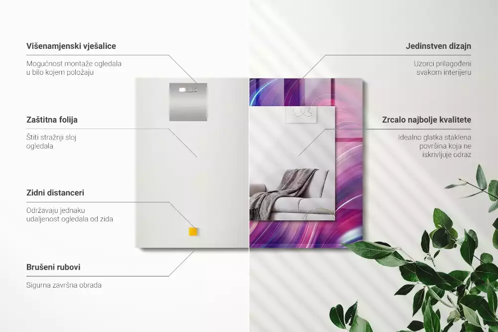 Absztrakt színes hullámos mintás négyszögletes dísztükör