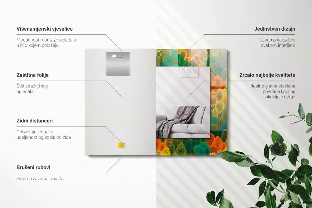 Négyszögletes őszi fás mintájú falitükör
