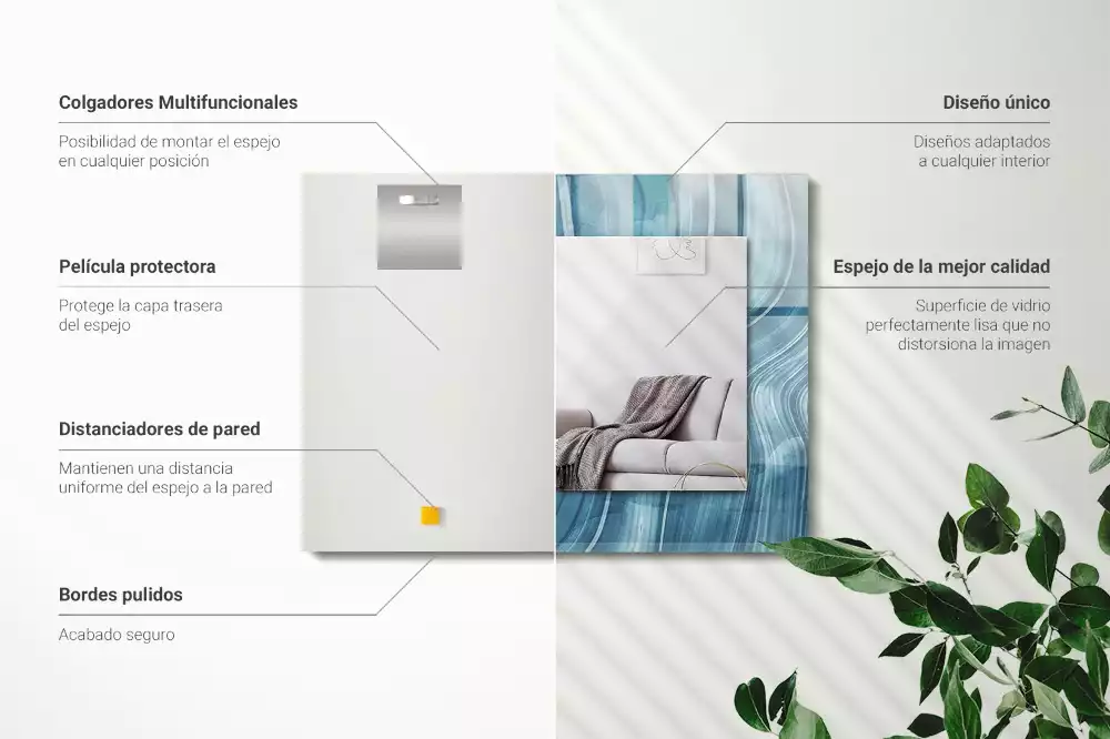 Négyszögletes fali tükör absztrakt kék vonal mintával