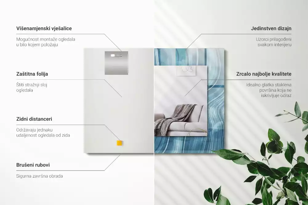 Négyszögletes fali tükör absztrakt kék vonal mintával