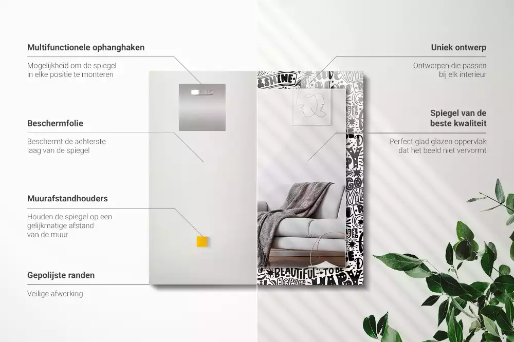 Négyszögletes fali tükör motivációs kézírásos felirattal