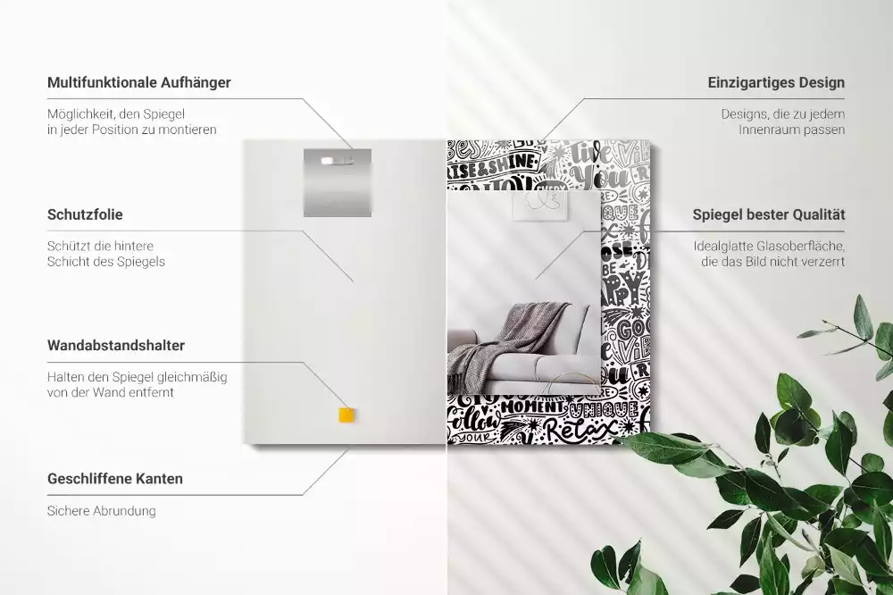 Négyszögletes fali tükör motivációs kézírásos felirattal