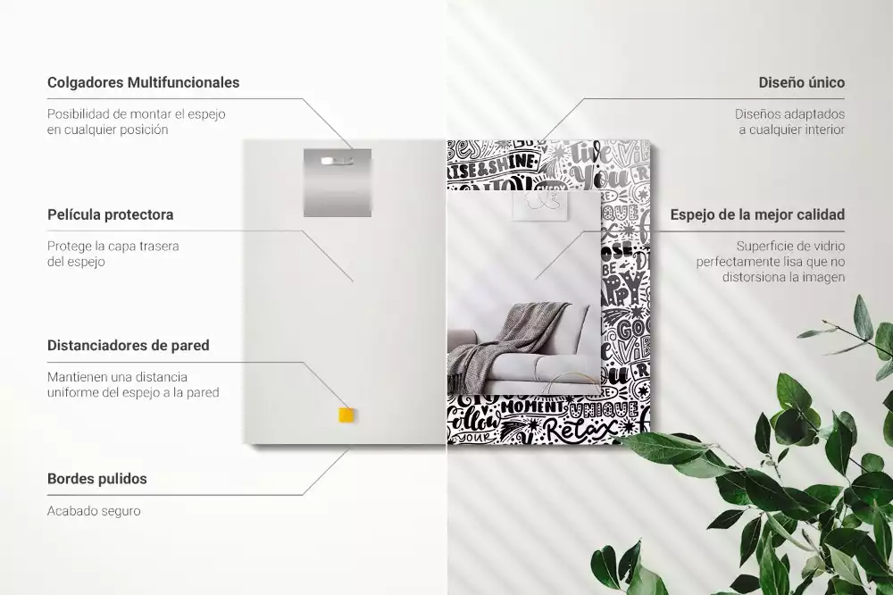 Négyszögletes fali tükör motivációs kézírásos felirattal