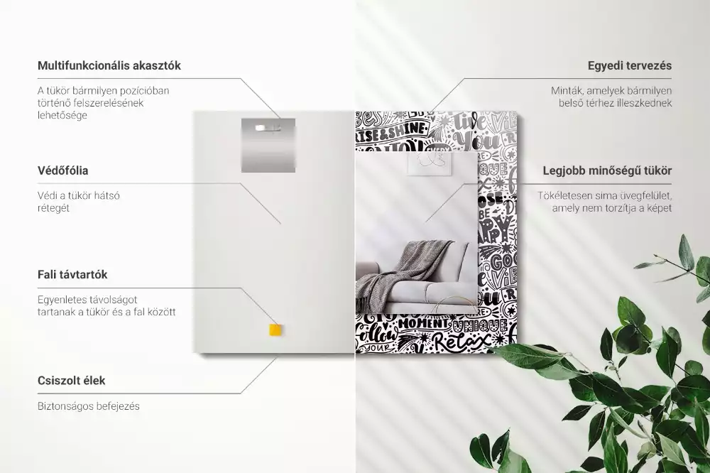 Négyszögletes fali tükör motivációs kézírásos felirattal