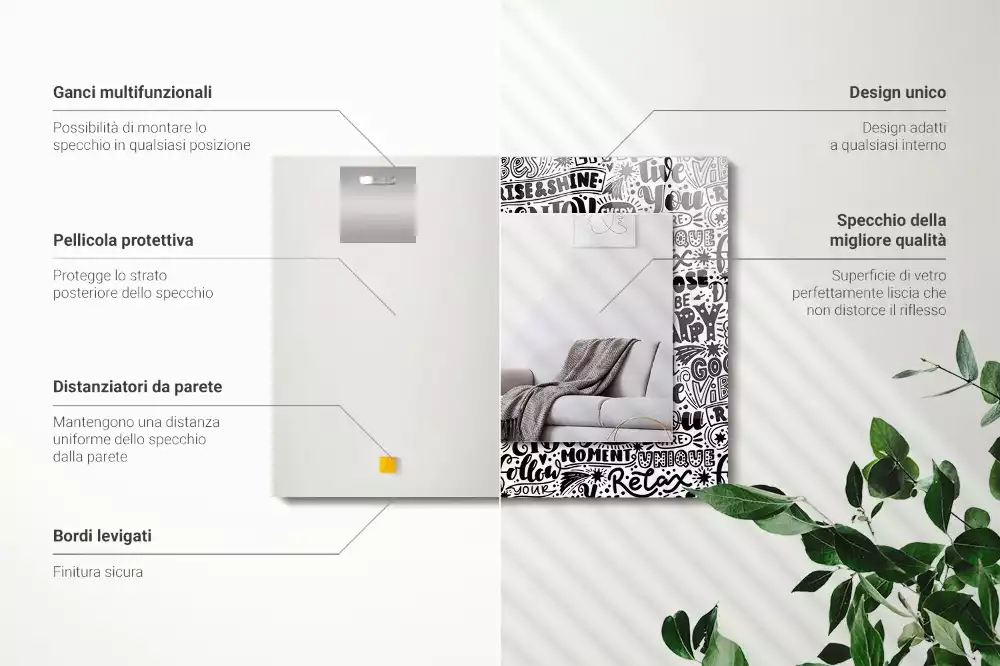 Négyszögletes fali tükör motivációs kézírásos felirattal