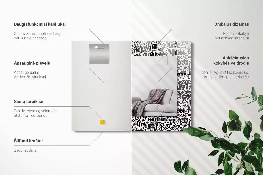 Négyszögletes fali tükör motivációs kézírásos felirattal