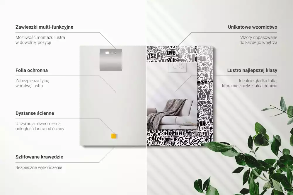 Négyszögletes fali tükör motivációs kézírásos felirattal