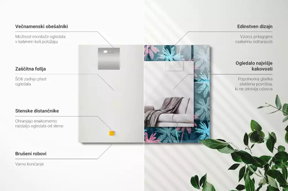 Négyszögletes alakú, színes pálmamintás díszes tükör