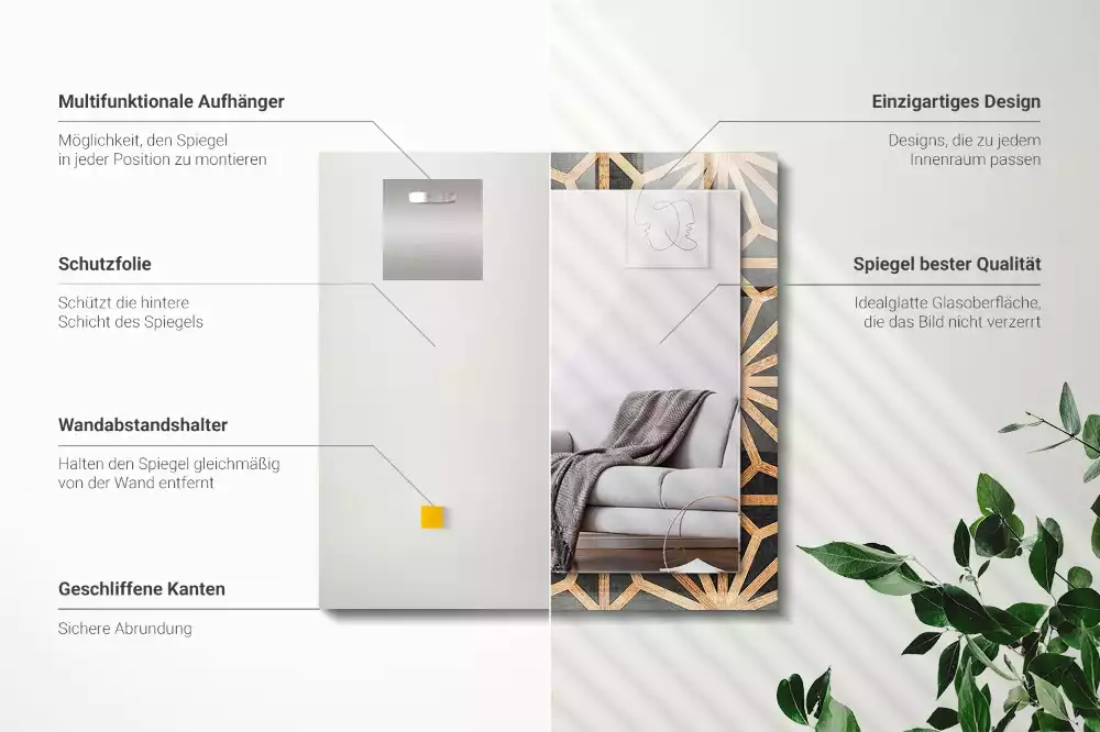 Geometriai mintás díszes falapú négyszögletes tükör