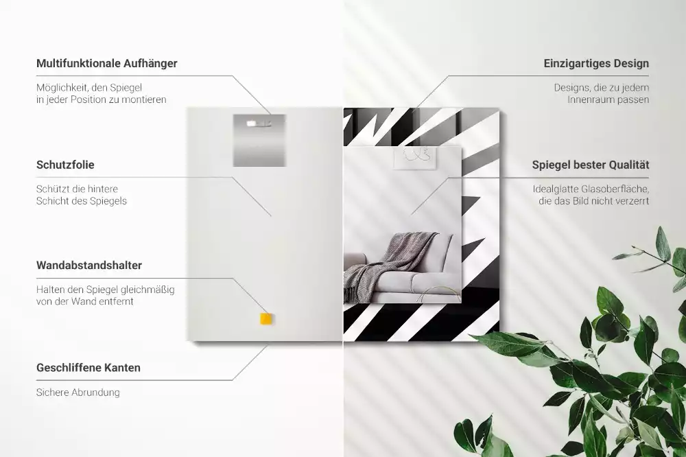 Négyszögletes fekete-fehér geometrikus mintás dísztükör