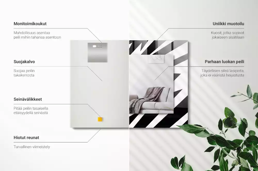 Négyszögletes fekete-fehér geometrikus mintás dísztükör