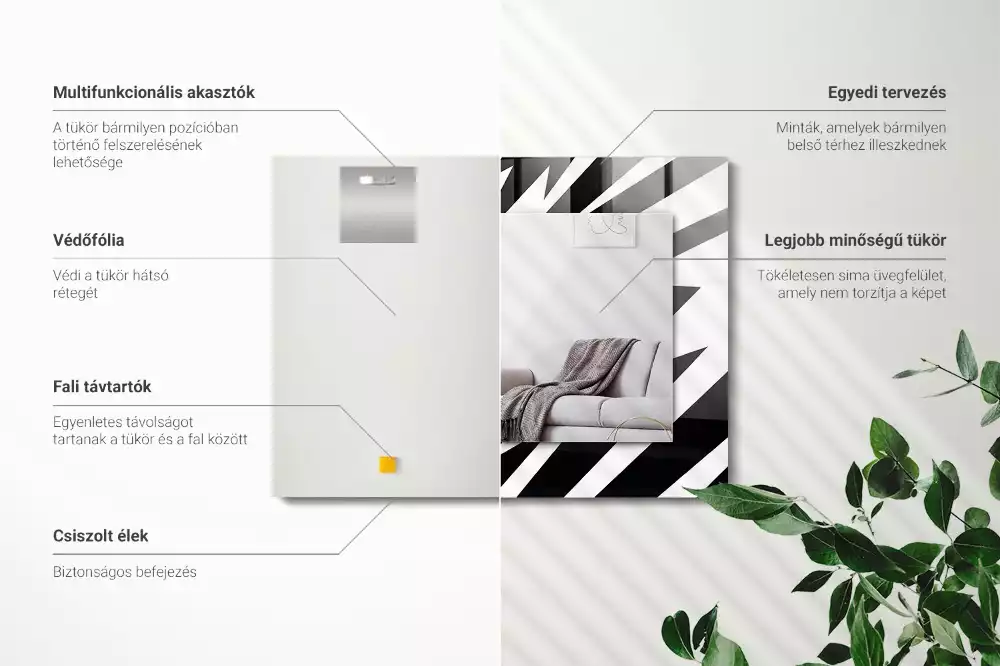 Négyszögletes fekete-fehér geometrikus mintás dísztükör
