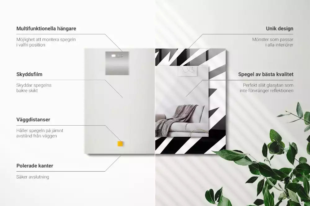 Négyszögletes fekete-fehér geometrikus mintás dísztükör