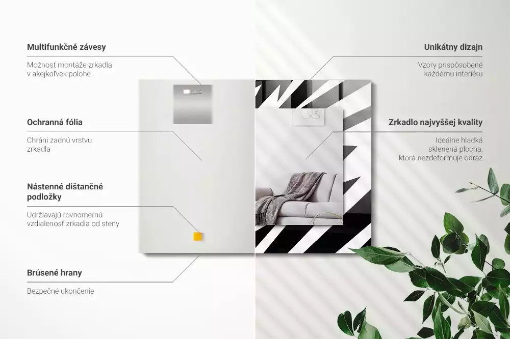 Négyszögletes fekete-fehér geometrikus mintás dísztükör