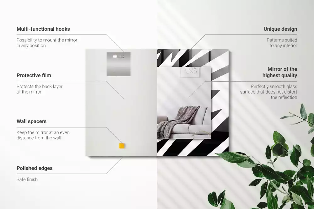 Négyszögletes fekete-fehér geometrikus mintás dísztükör