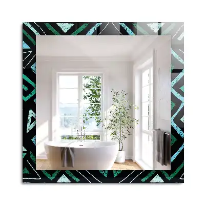 Négyszögletes fali tükör türkiz geometriai mintával