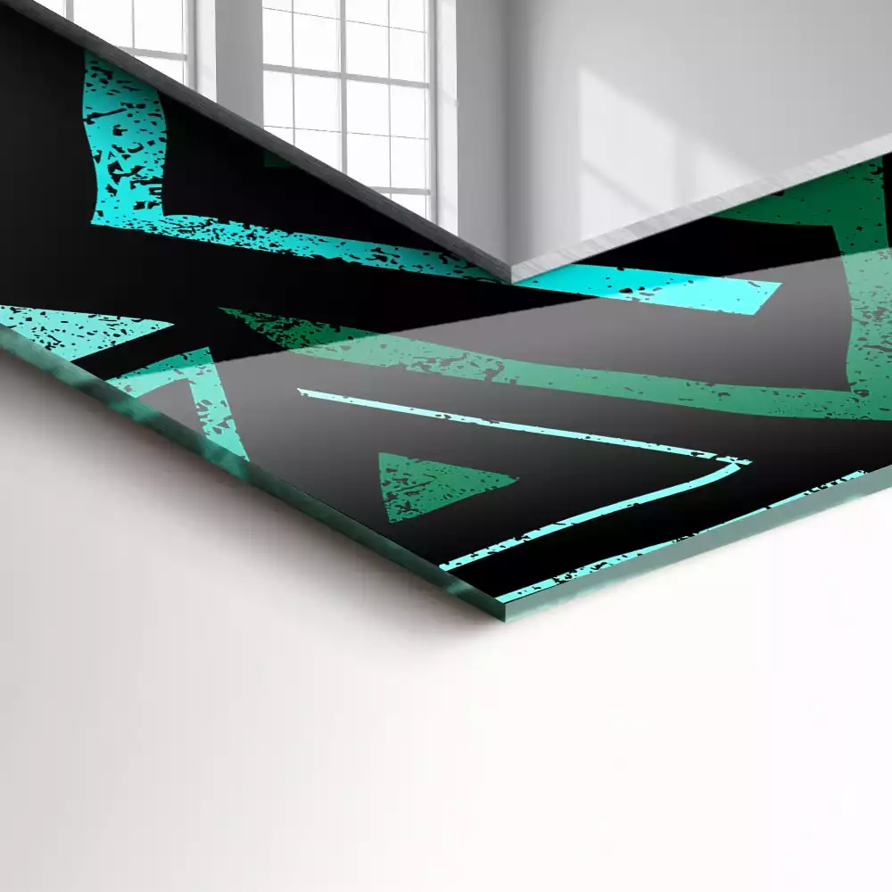 Négyszögletes fali tükör türkiz geometriai mintával