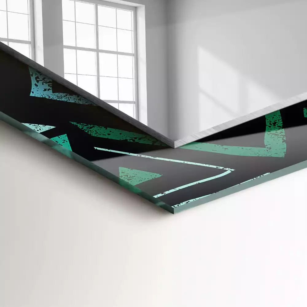 Négyszögletes fali tükör türkiz geometriai mintával