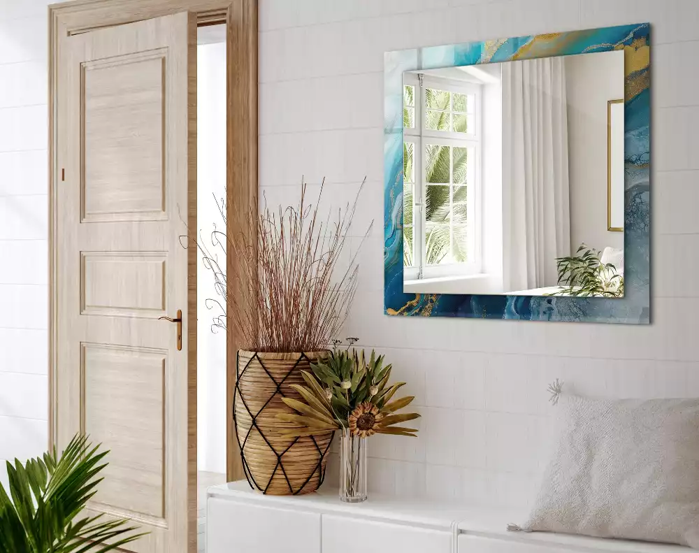 Négyszögletes márványhatású gyanta tükör díszítéssel