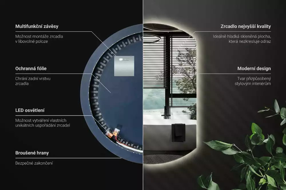 Csonka kör alakú LED háttérvilágítású tükör