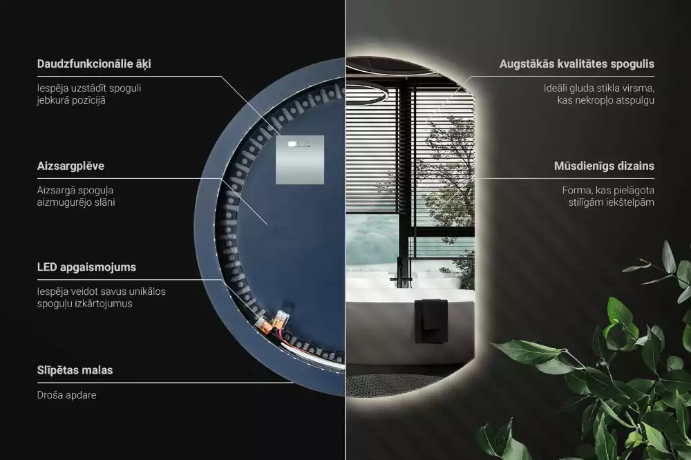 Csonka kör alakú LED háttérvilágítású tükör