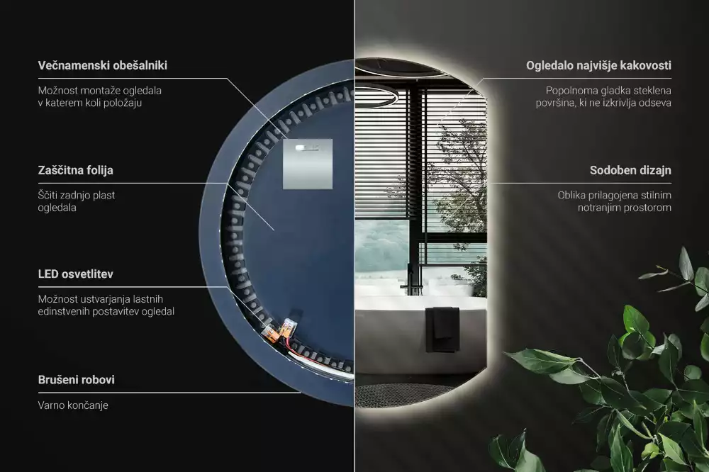 Csonka kör alakú LED háttérvilágítású tükör